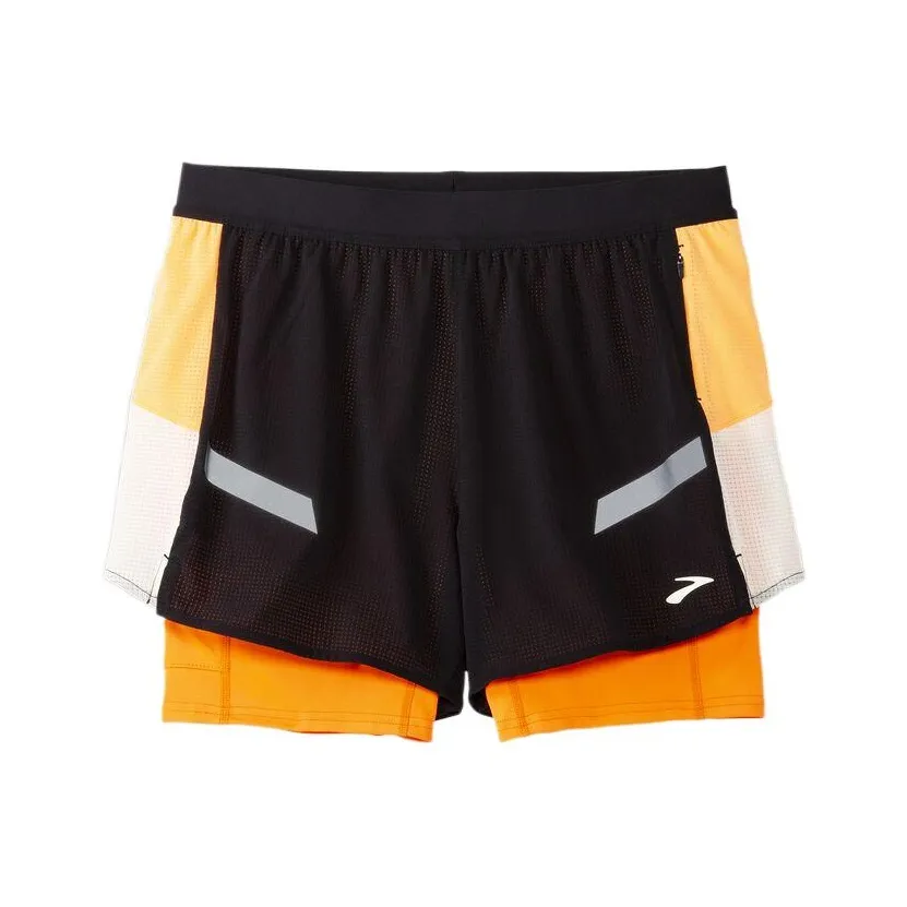 Спортивные шорты Brooks женские черный бежевый флуоресцентный блестящий