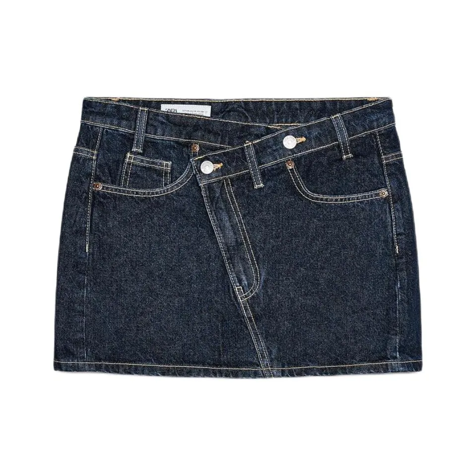 ZARA Trf Denim Short Skirts Women's Deep Indigo Cyan