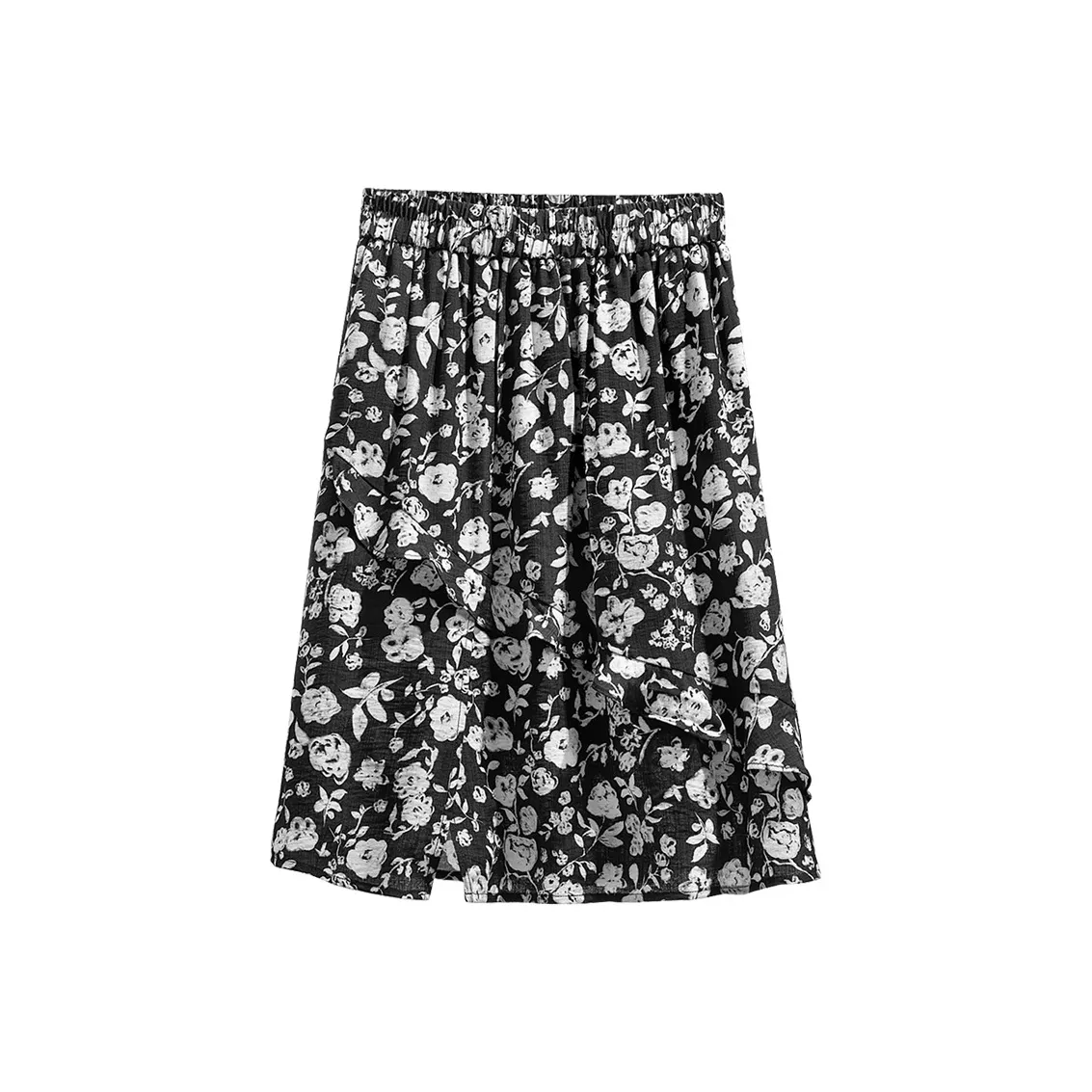 Cypress House Повседневный Длинный Юбка Женская Черный с Белым Цветами