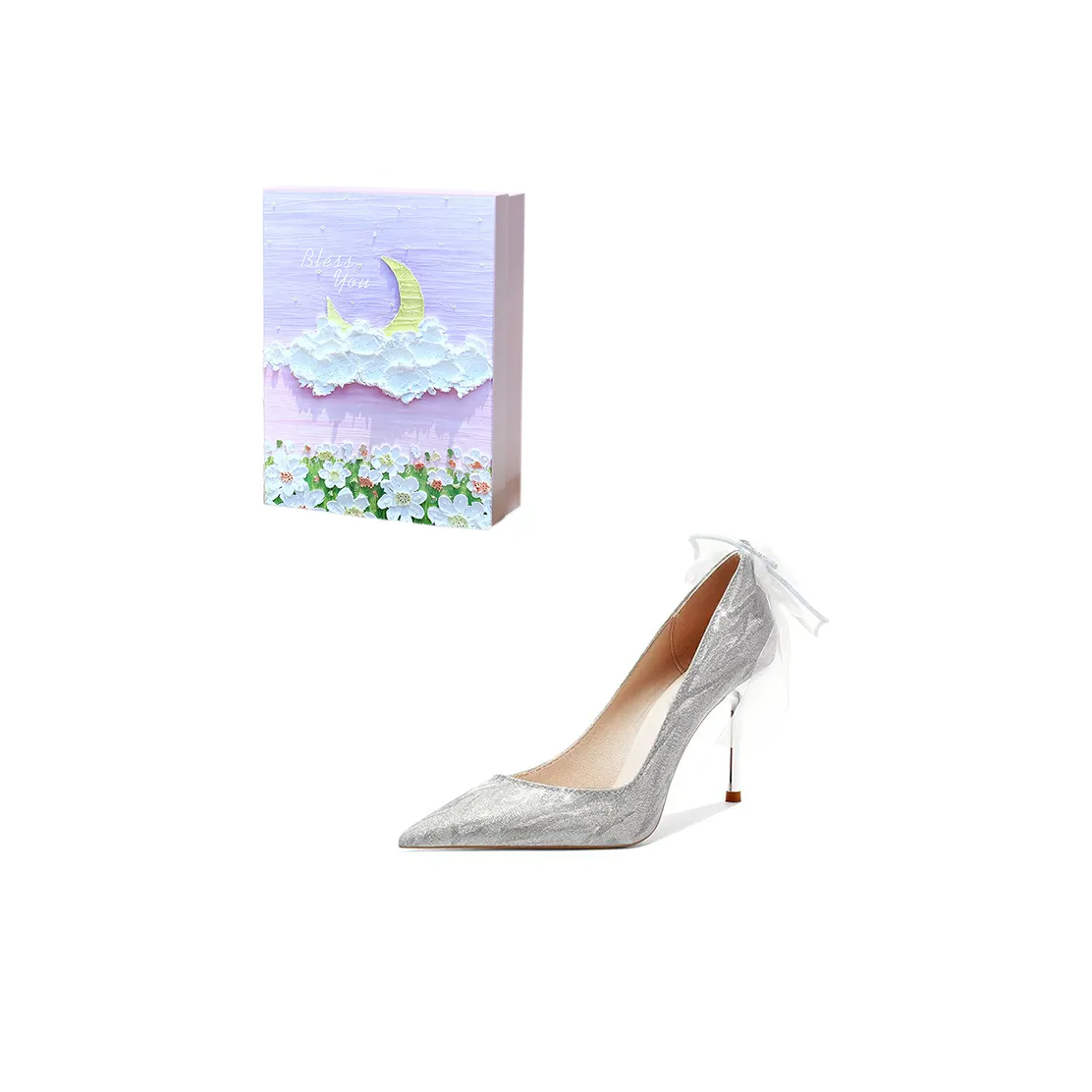 ROBINHOOD Фиолетовая луна Галактический Коробка Узкий каблук Высокие каблуки Женские Серебряный