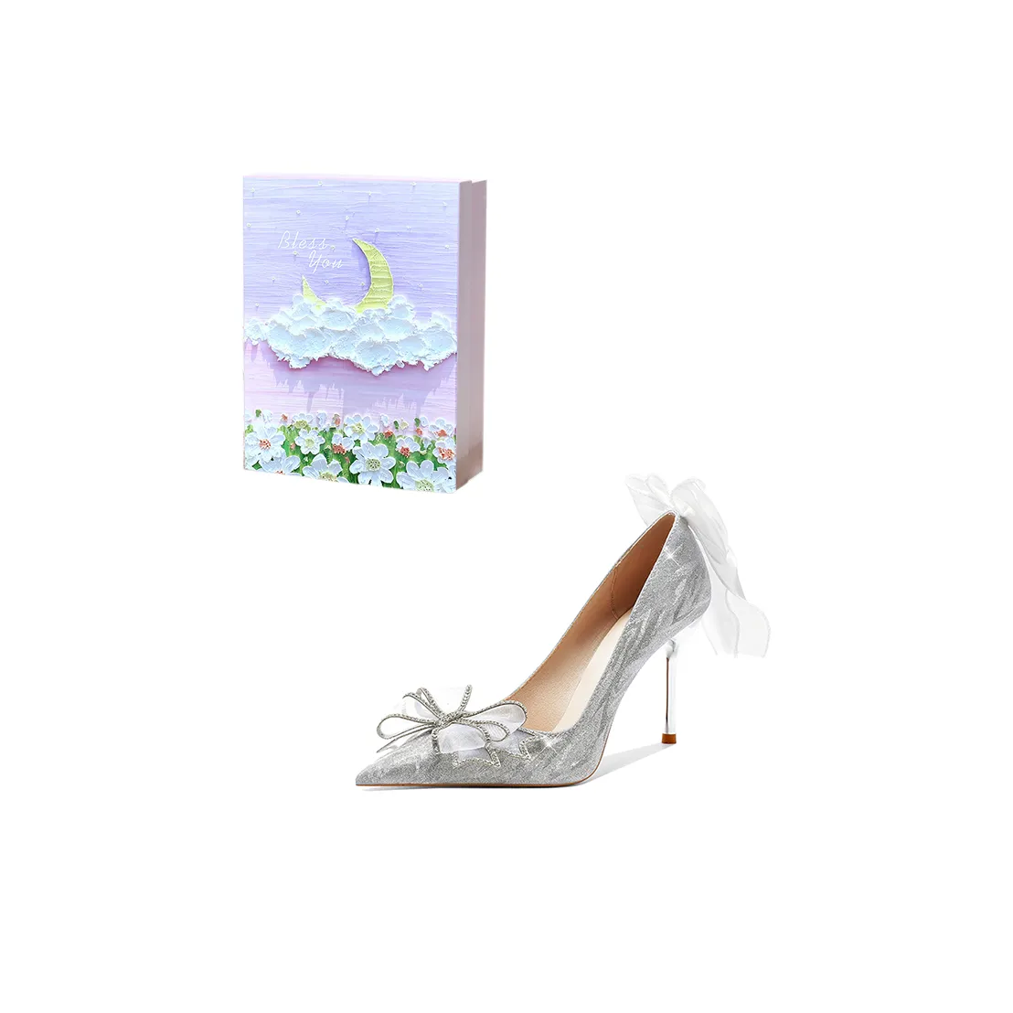 ROBINHOOD Фиолетовая луна Галактический Коробка Узкий каблук Высокие каблуки Женские Серебряный