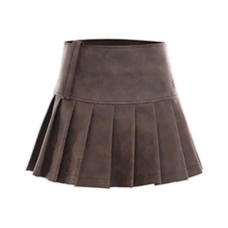 YAUH Кожаные короткие юбки женские темно-коричневого цвета