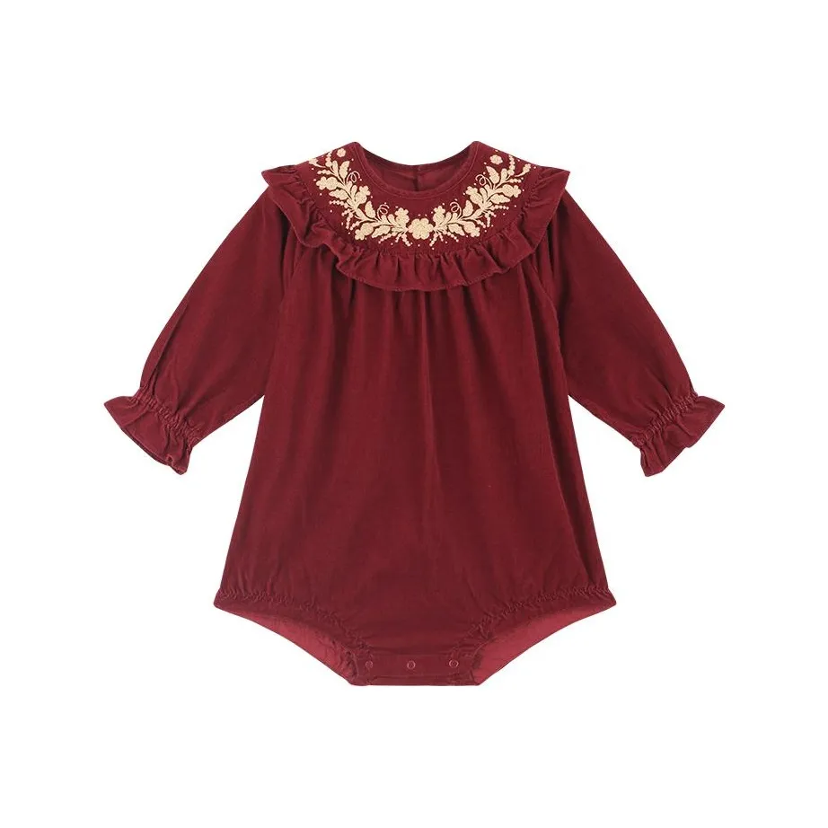 Happyology Милый Британский стиль Bum Blocking Вышивка Комбинезон Для Младенцев и Малышей