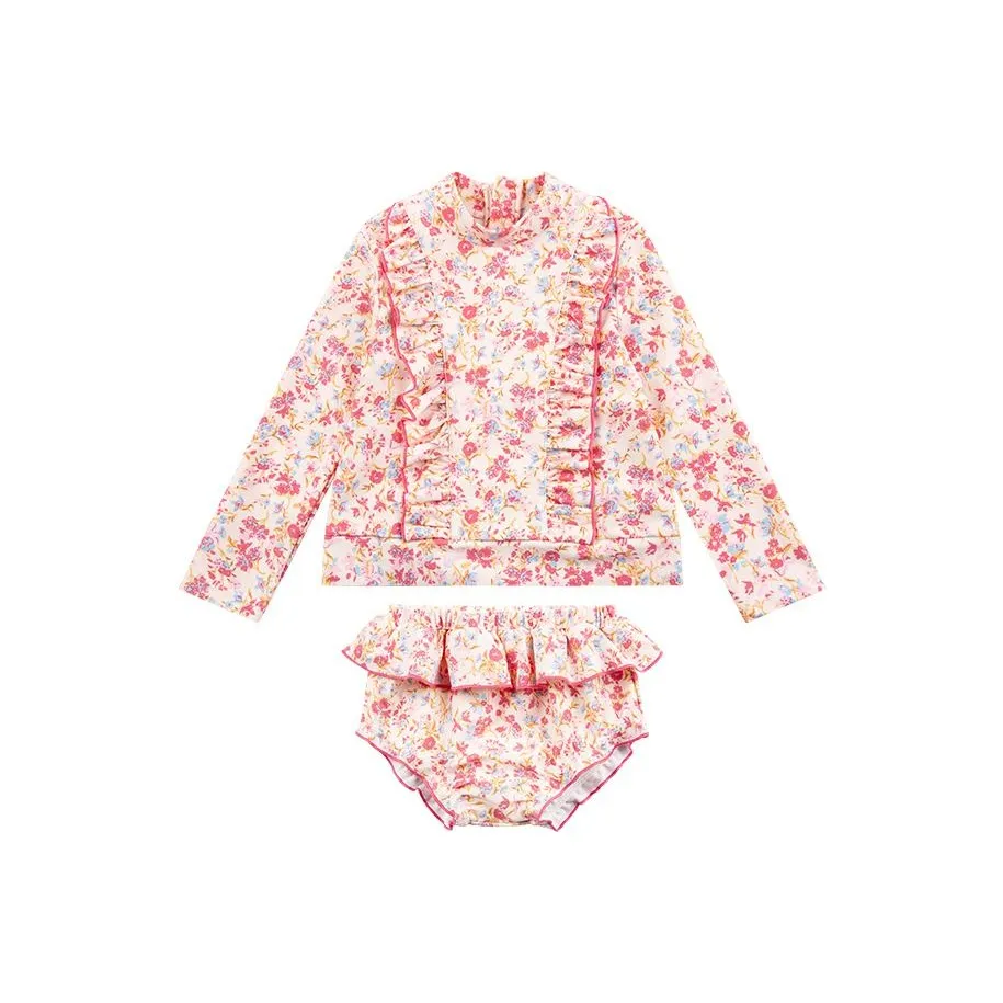 Happyology Детский купальник розово-синий маленький цветочный кластер для детей 3-7 лет