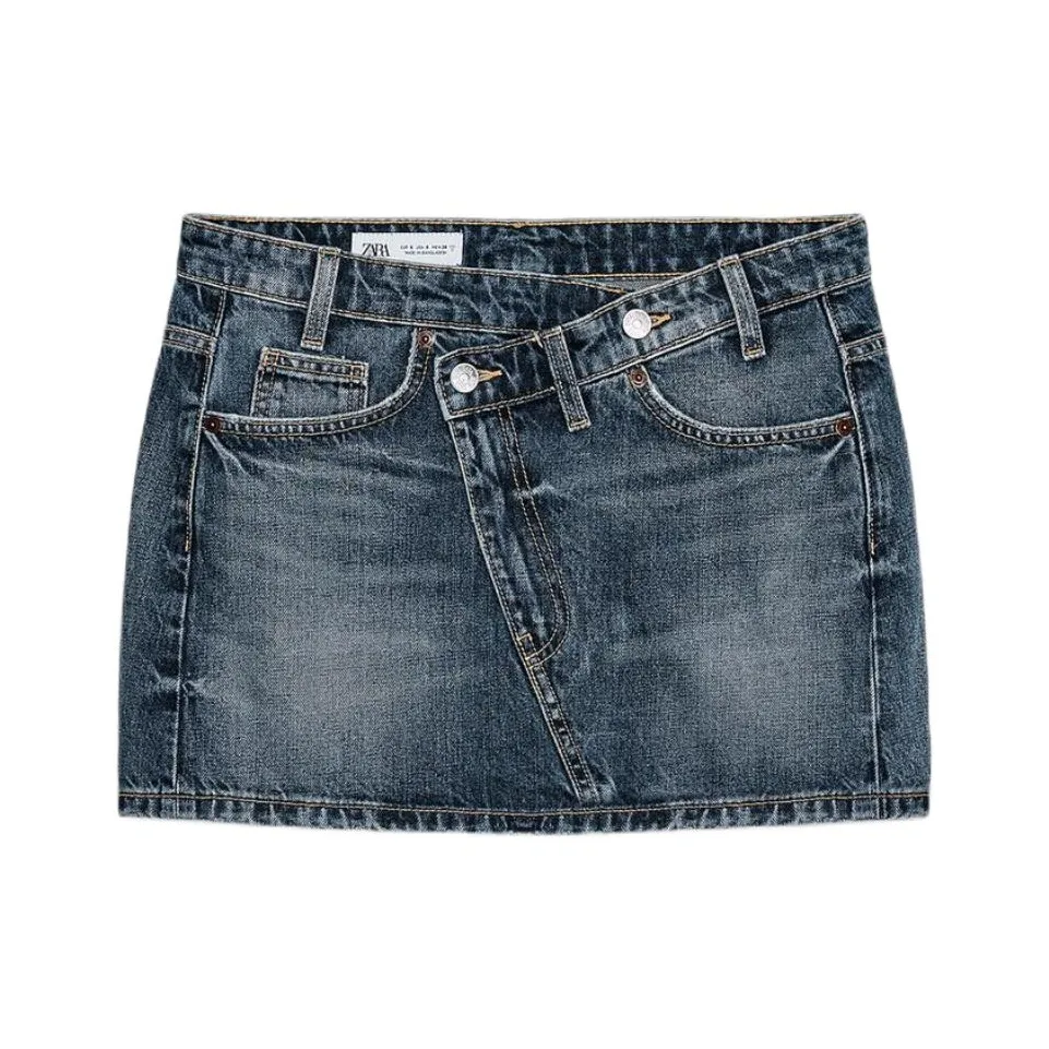 ZARA Trf Denim Short Skirts Women's Sea Blue