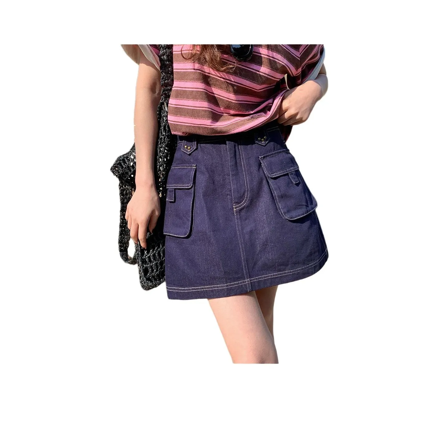 NANING9 Джинсовые короткие юбки Женские Темно-синий