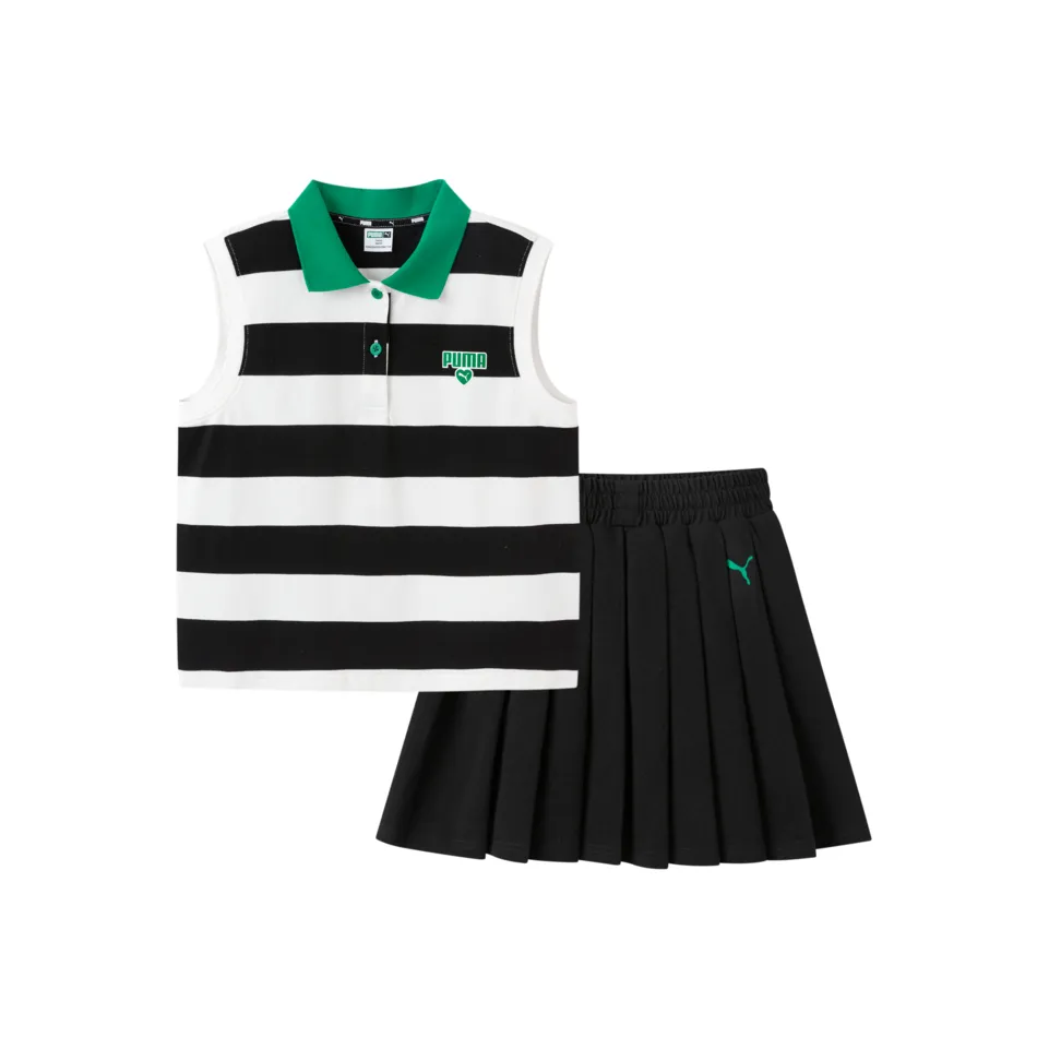 Детский комплект PUMA SS25 с юбкой для детей 3-7 лет черный и белый тон 00391