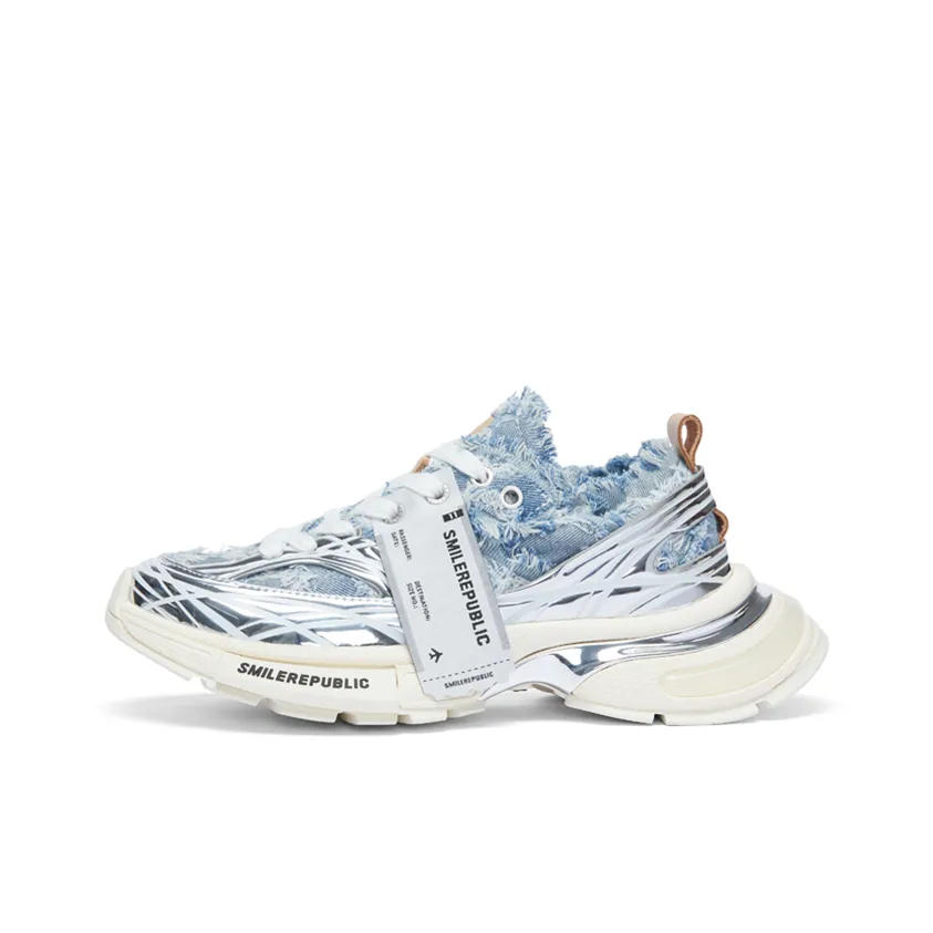 SMILEREPUBLIC Skyline Амортизация Увеличение Высоты Низкий Топ Толстая Подошва Кроссовки Унисекс Синий Белый