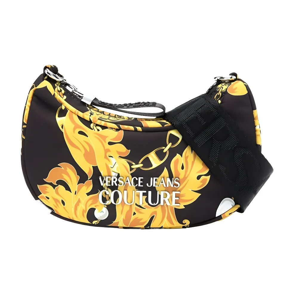 VERSACE JEANS COUTURE Polyamide Shoulder Bag, Crossbody Bag Regular Women's Black & Sunflower Yellow