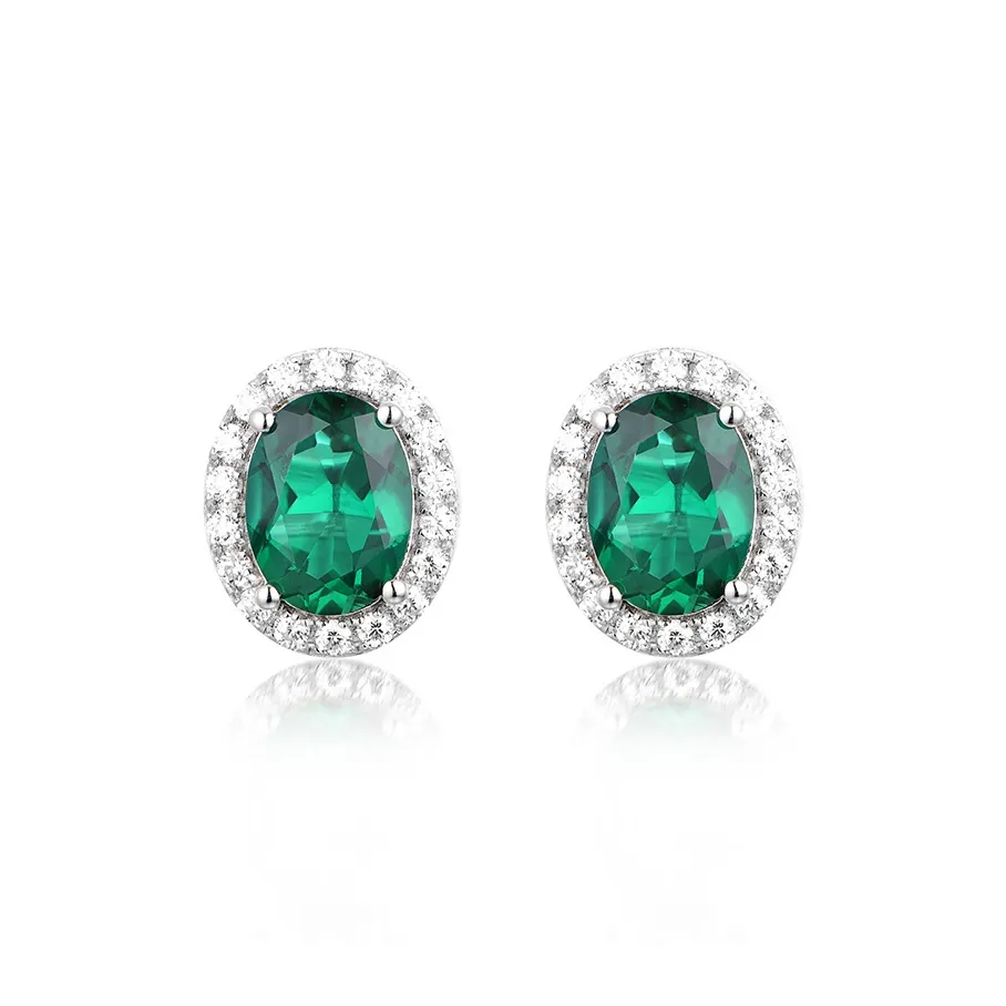 ATTAGEMS 925 Sterling Silver Artificial Gemstone Stud Earrings Women's Green