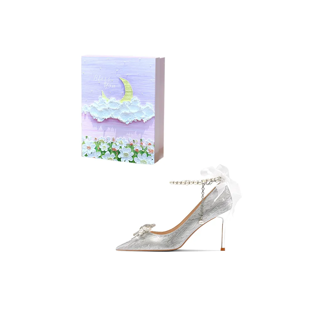 ROBINHOOD Фиолетовая луна Галактический Коробка Узкий каблук Высокие каблуки Женские Серебряный
