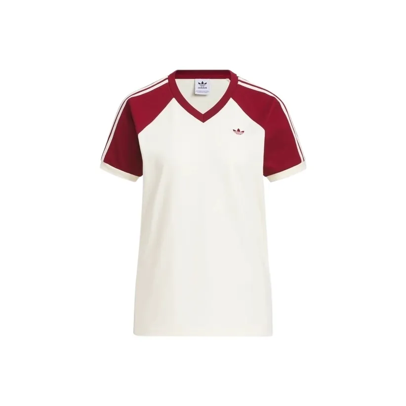 Adidas Originals SS25 Реглан-рукав Т-рубашка Женская Айвори Бордовый