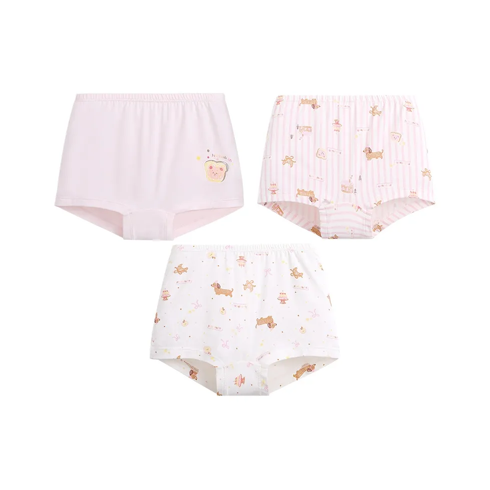 JIUSUIBAN Нижнее белье 3 шт [Женские Боксеры] Белый+Розовый+Румяный розовый Для детей 3-7 лет