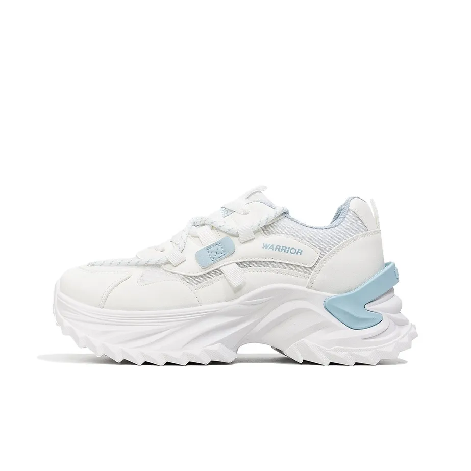 Warrior Аbrasion Resistant Дышащий Увеличение Высоты Низкий Топ Кроссовки с Толстой Подошвой Женские Белые Светло-Синие
