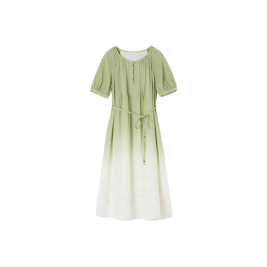 XIANGYING Короткий рукав Платье Женское Фруктовый зеленый
