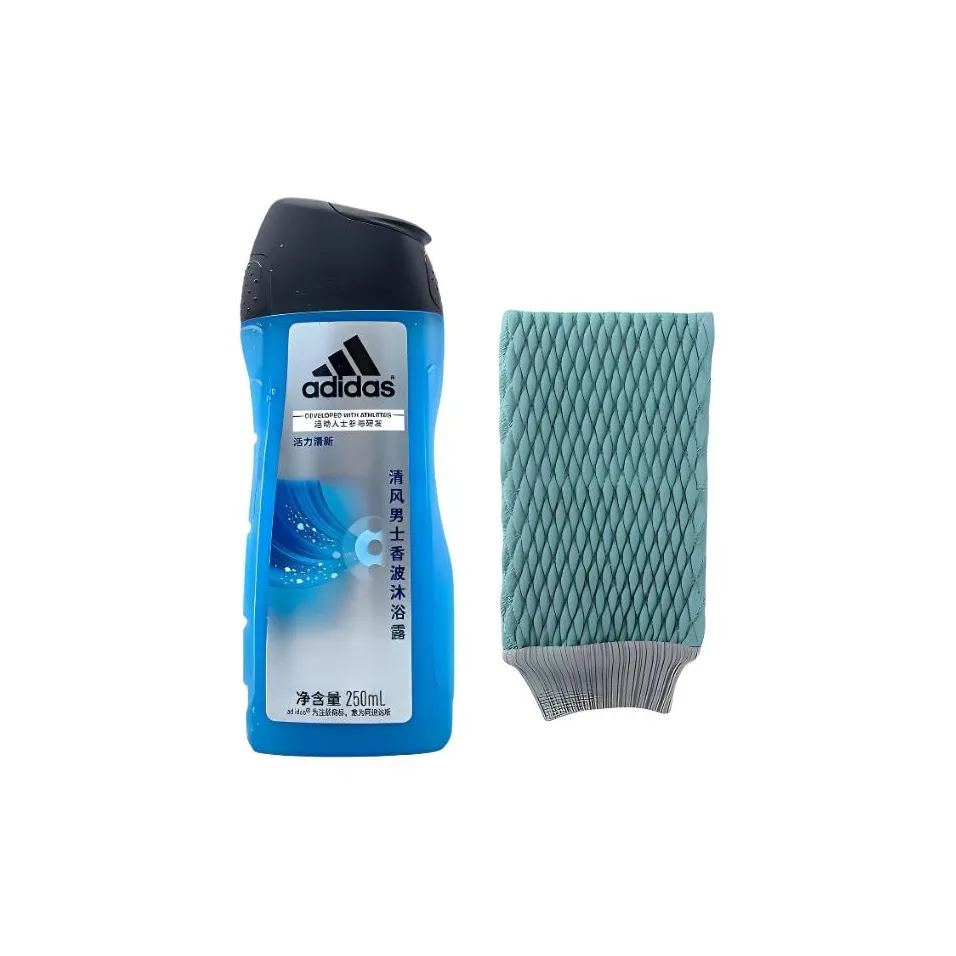 Adidas Shampoo Прохладный ветер Наборы для ухода Soothing Skin Преимущества Shower Гель 250 мл + Scrub для тела Glove