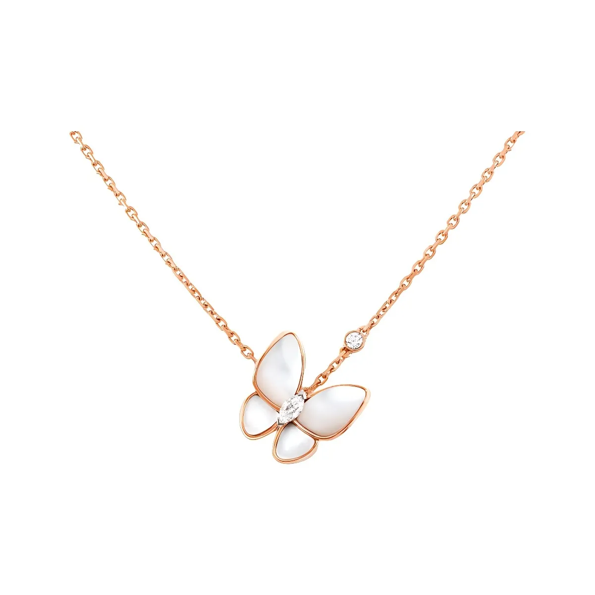 Van Cleef & Arpels Two Butterfly Series Mother Of Pearl Necklaces Women's Rose Gold