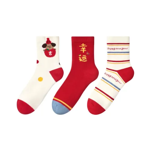 Niduoxiong 3 шт Белый+Красный+Белый Предшкольные носки