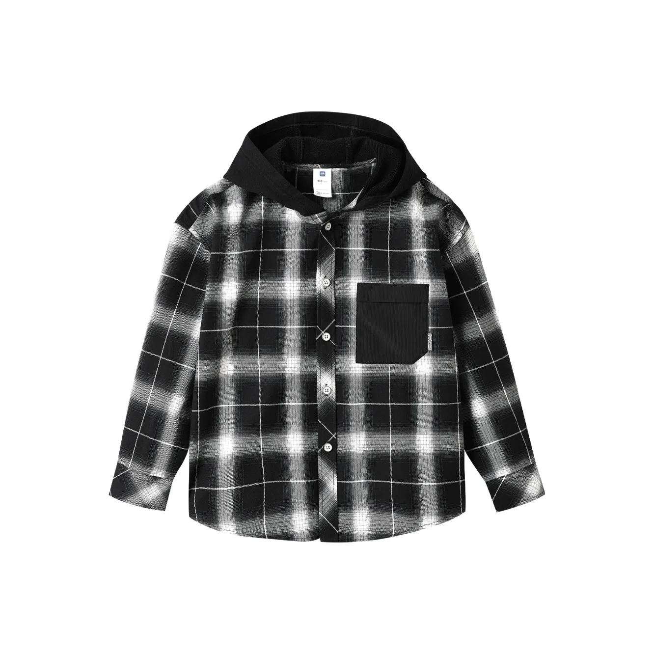 HLA 100% хлопок Клетка С капюшоном Длинный рукав с карманом на груди Украшение Мода Черная клетка Цветочный 04 Детский