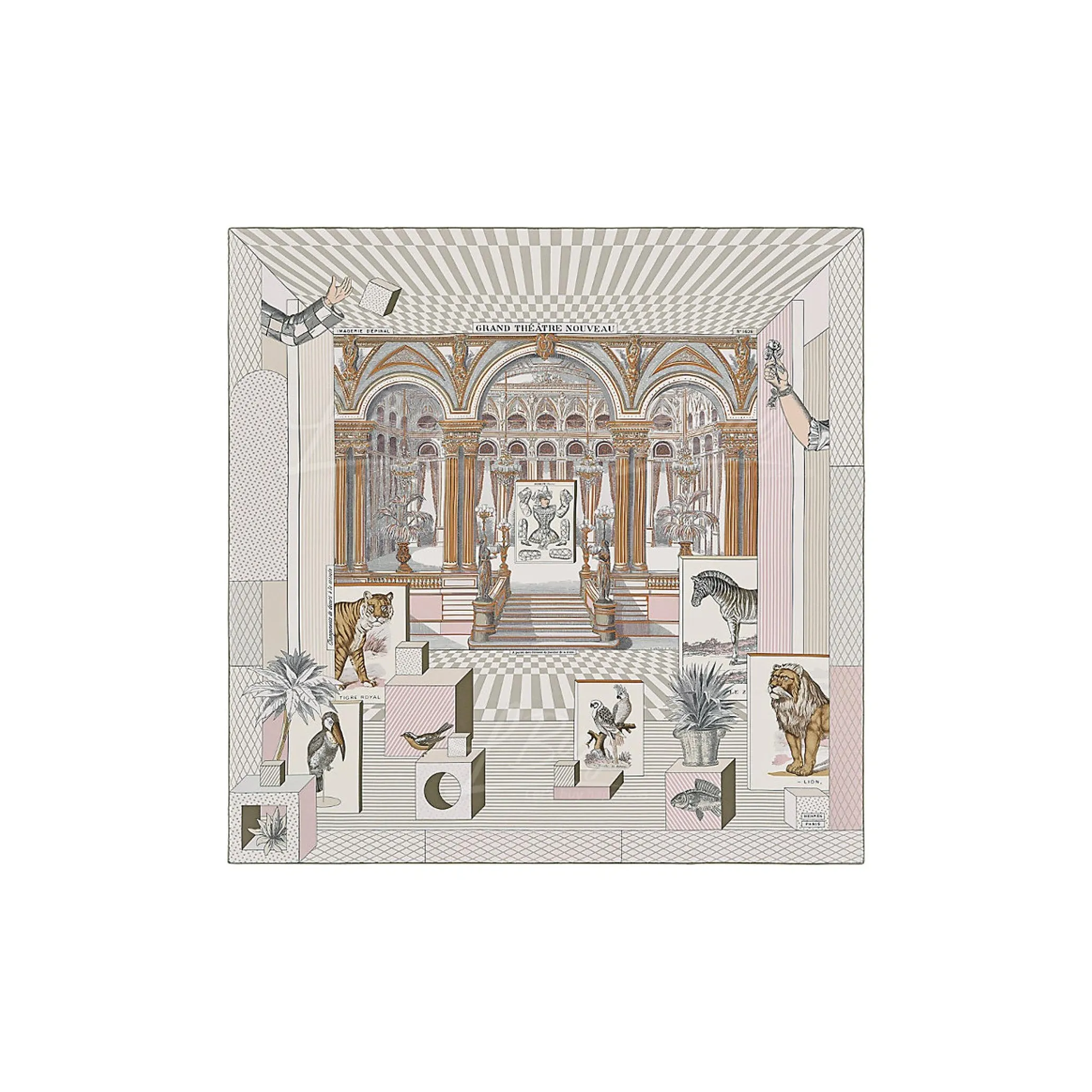 HERMES Silk Scarves Women's Elephant Gray