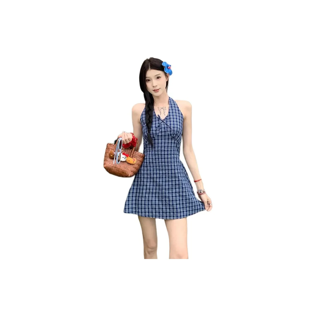 AURORA MUSE Slip Dresses Women's Blue Plaid