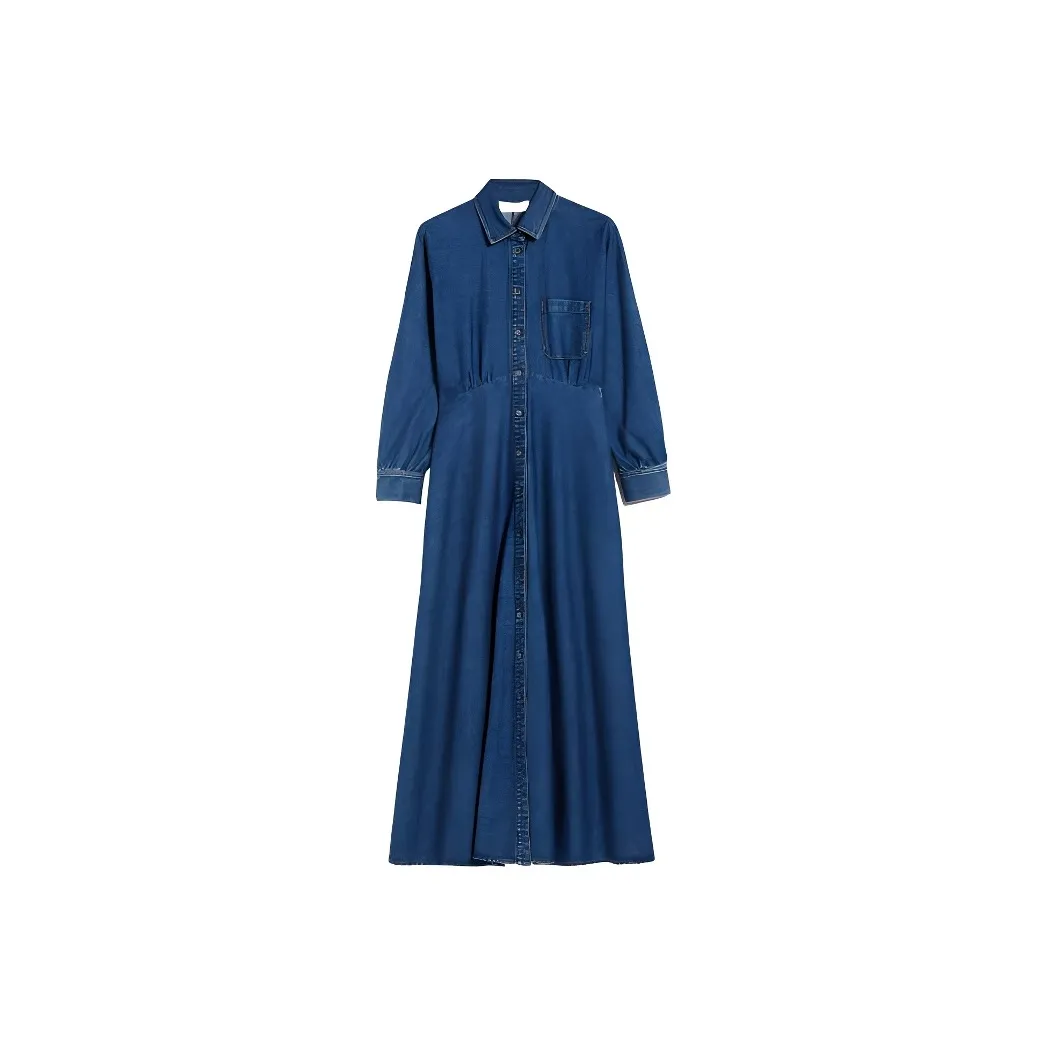 WEEKEND MaxMara Denim Shirt Dress Long Sleeved Dress Women's Blue