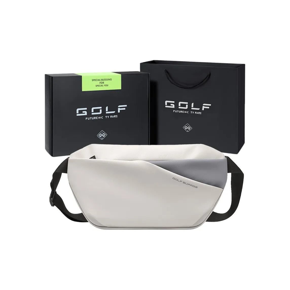 GOLF Fabric Sling Bag Men's Black & Gray/Ecru & Gray