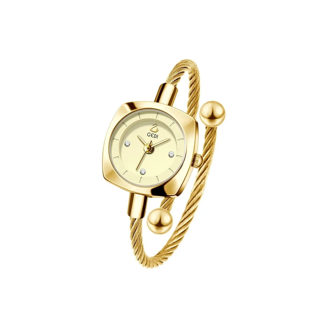 GEDI Кварцевый механизм сплав ремешок женские часы золотой циферблат