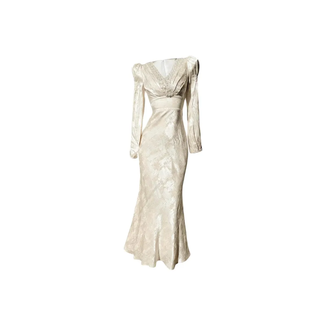 GJFD Французский Премиум С утяжкой на талии Похудение Длинный Sleeved Платье Женские Сандаловое дерево Снег