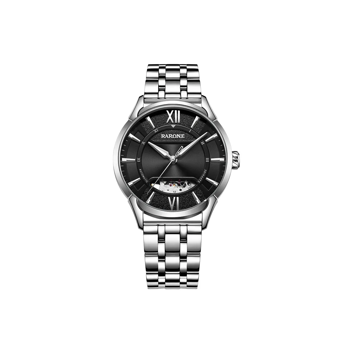 RARONE Черный Воин Стальной Браслет Edition Механический Механизм Нержавеющая Сталь Ремешок Часы Мужские Часы Черный Циферблат