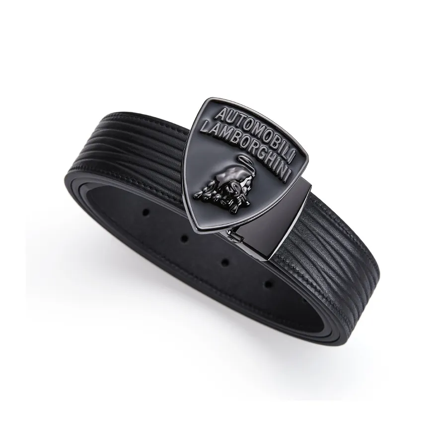 AUTOMOBILI LAMBORGHINI Ремни из коровьей кожи Мужской Черный Ширина 3,4CM