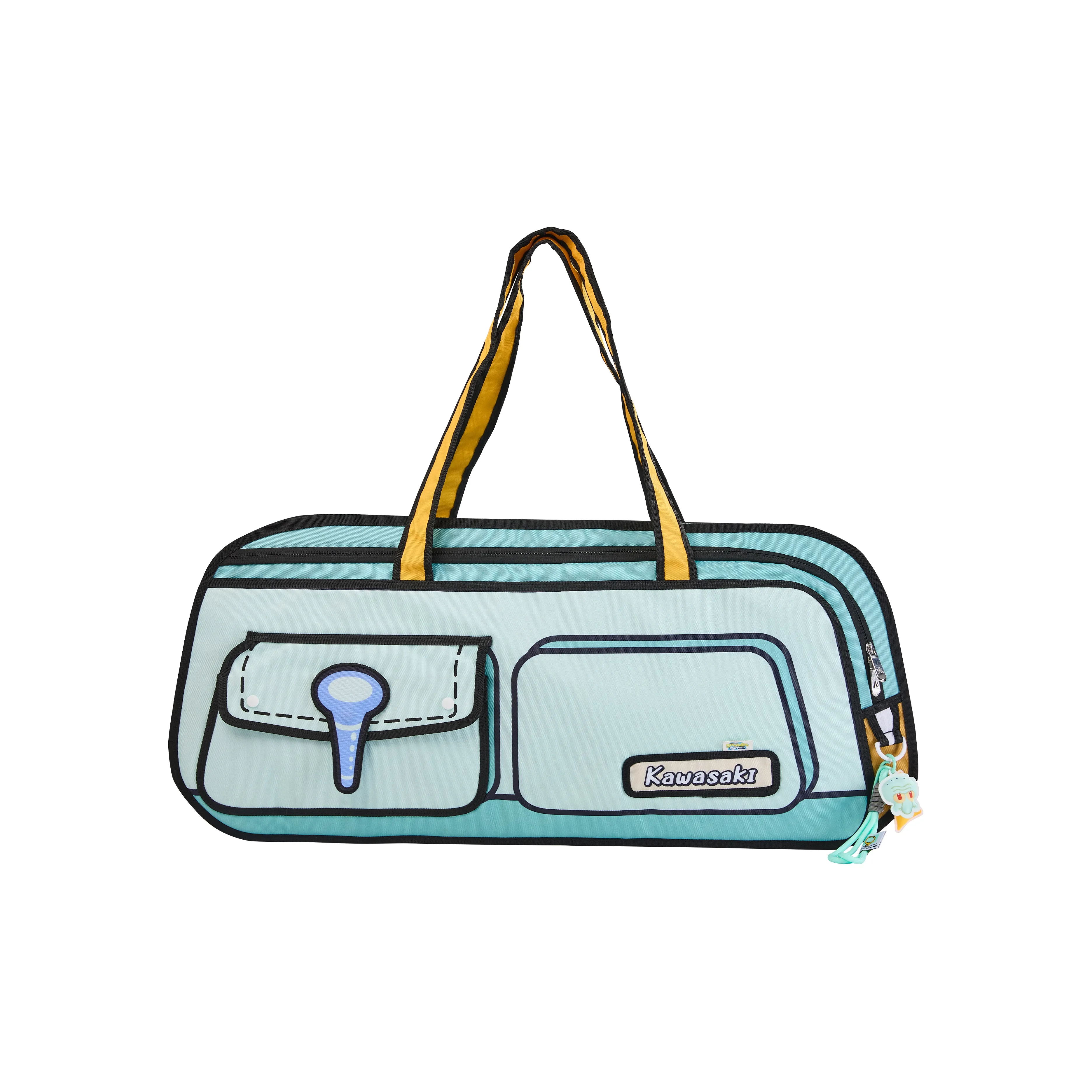 Kawasaki SpongeBob Collaboration Polyester Camping Bag Travel Gym Bag Large Unisex Light Green Кавасаки SpongeBob Коллаборация Полиэстер Кемпинг Сумка Путешествие Спортивный Зал Сумка Большая Унисекс Светлый Зеленый