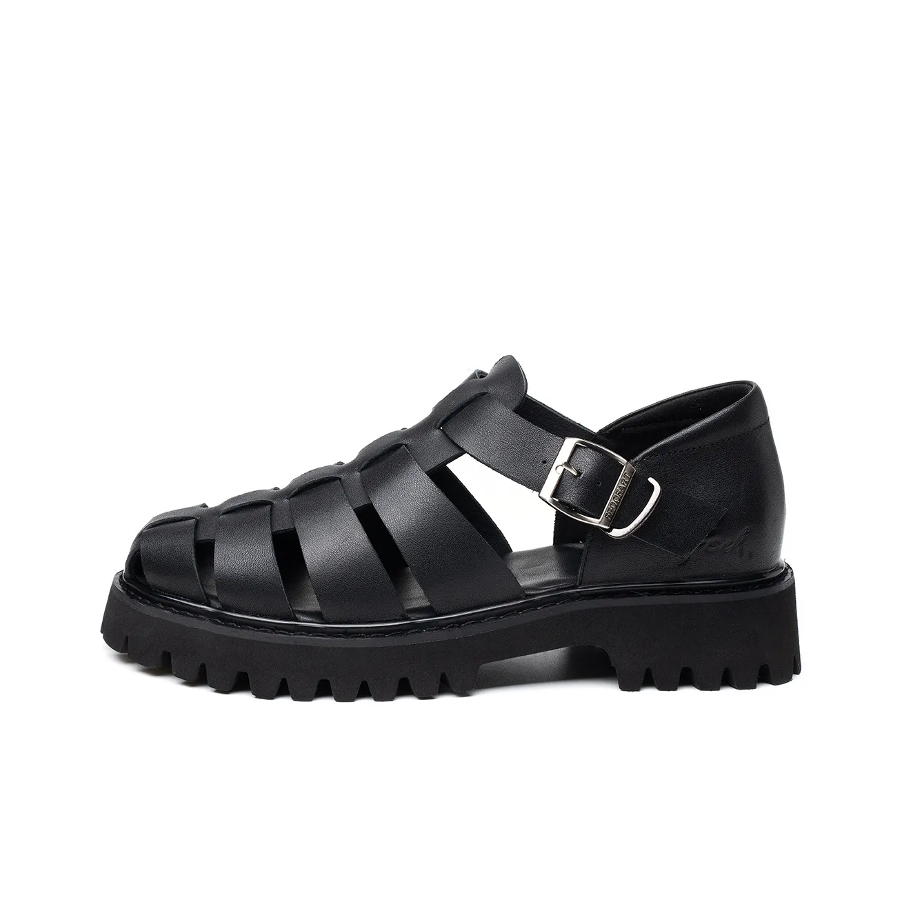 FED Outdoor Breathable Genuine Leather Shoes Versatile Minimalist Style Roman Sandals 4.6cm Men's Black