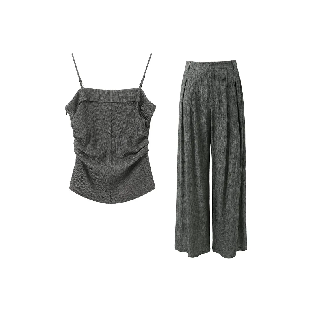 3COLOUR Casual Suits Women's Clothing Sets Ore Gray Plaid Camisole+Pants