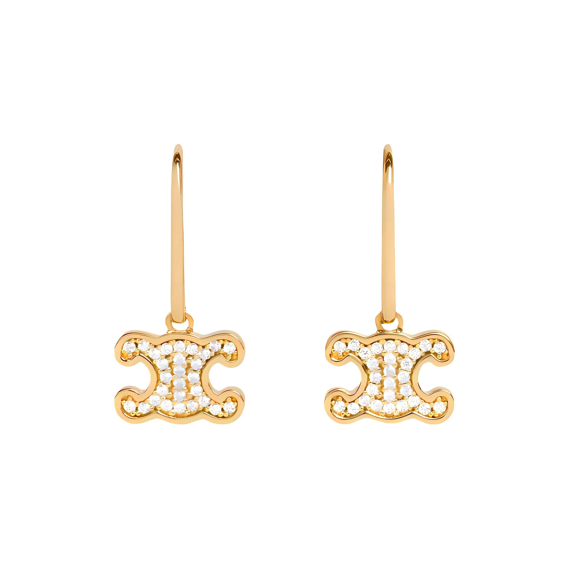 CELINE Triomphe Rhinestone Earrings In Brass With Gold Finish And Crystals