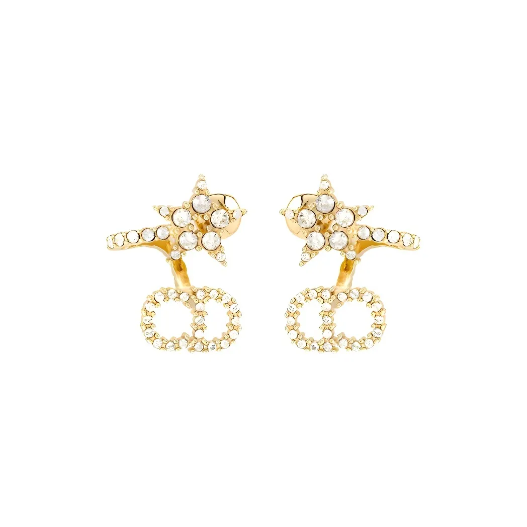DIOR Zircon Earrings Women's Gold