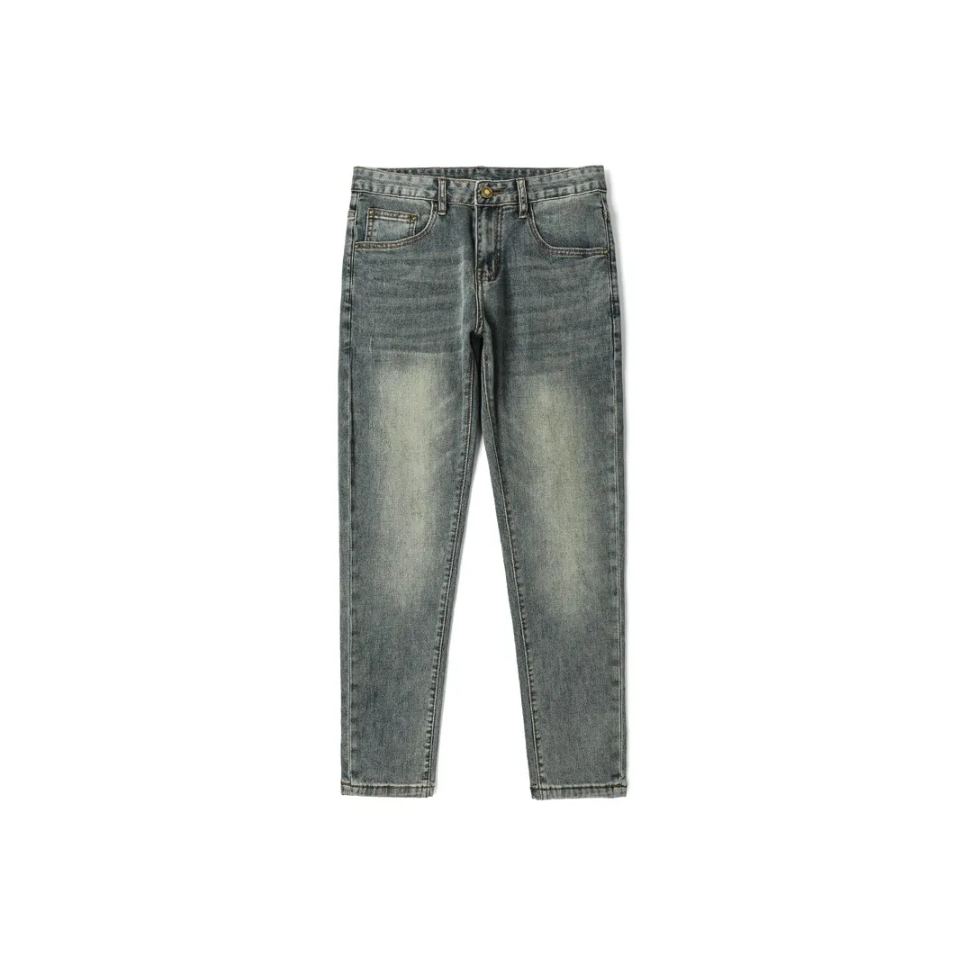 JIKENDI Ностальгический синий Ankle Длина Мужские Джинсы