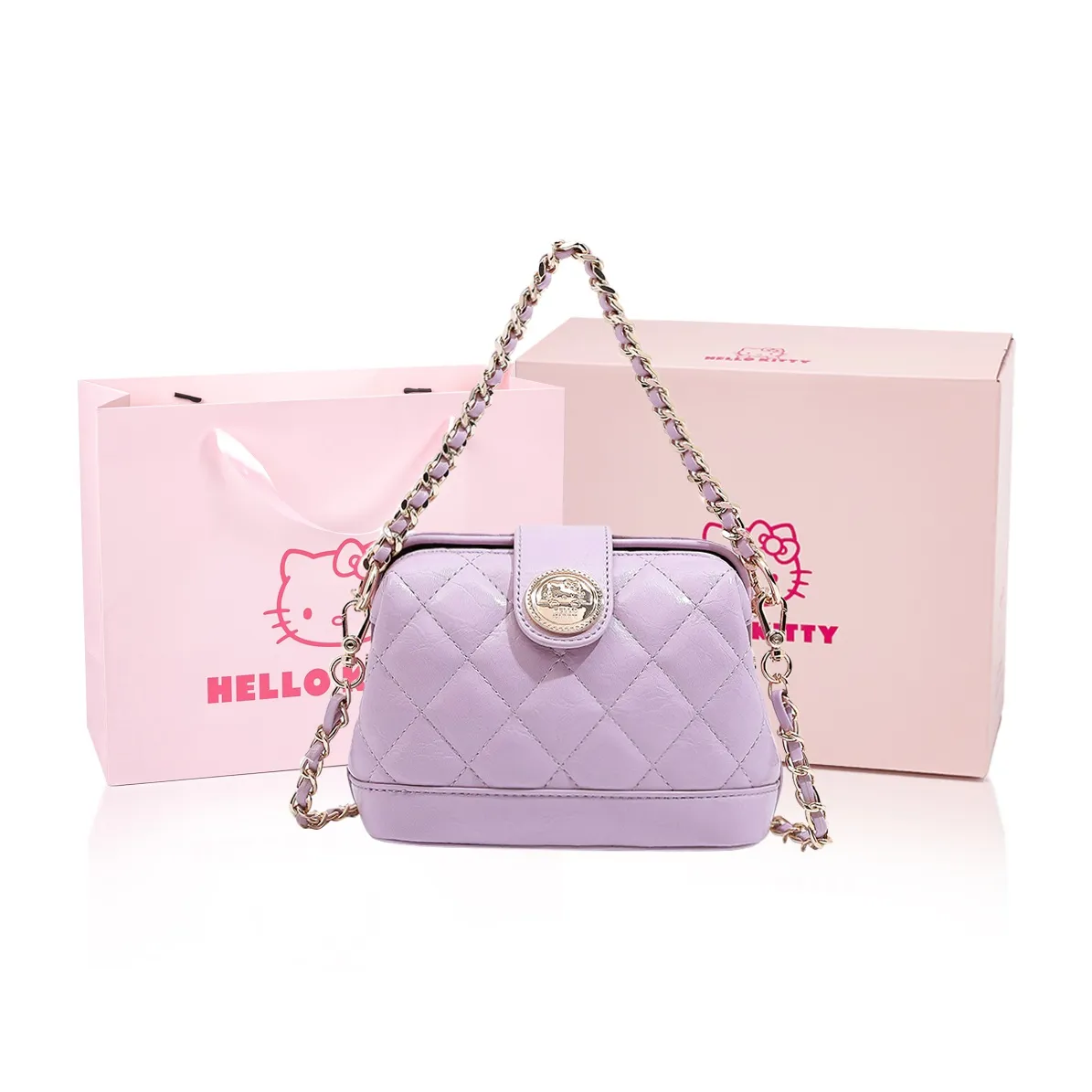 MESUCA Sanrio Collaboration Hello Kitty PU Shoulder Bag, Crossbody Bag, Handbag Women's Purple