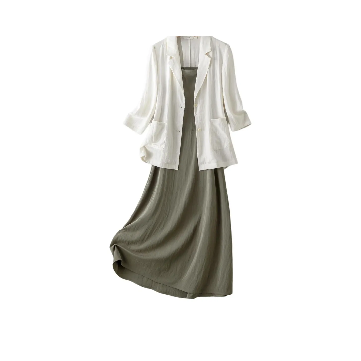 IHIMI Экрю + Льняной зеленый Женские Повседневные костюмы
