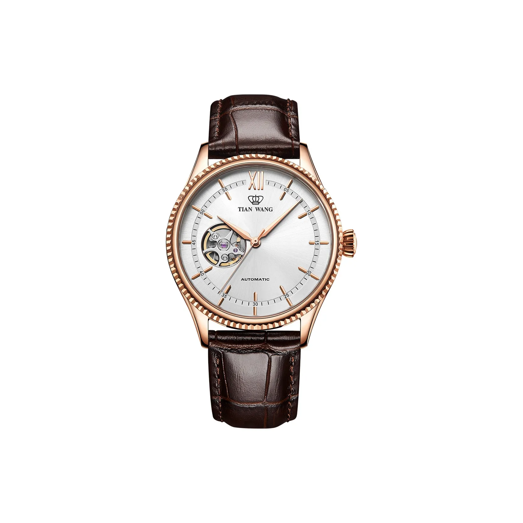 TIANWANG Kunlun Mechanical Movement Genuine Leather Strap Watch Men's Watches White Dial