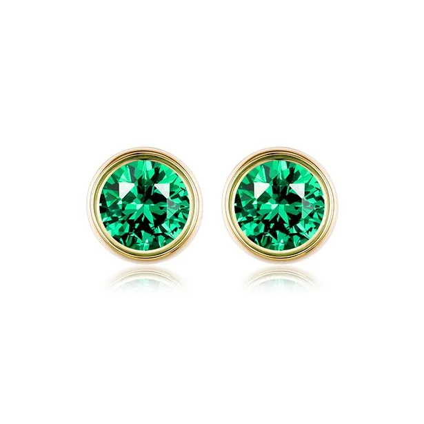 JIUXIAOJIANG Cultivated Emerald Stud Earrings Women's Green
