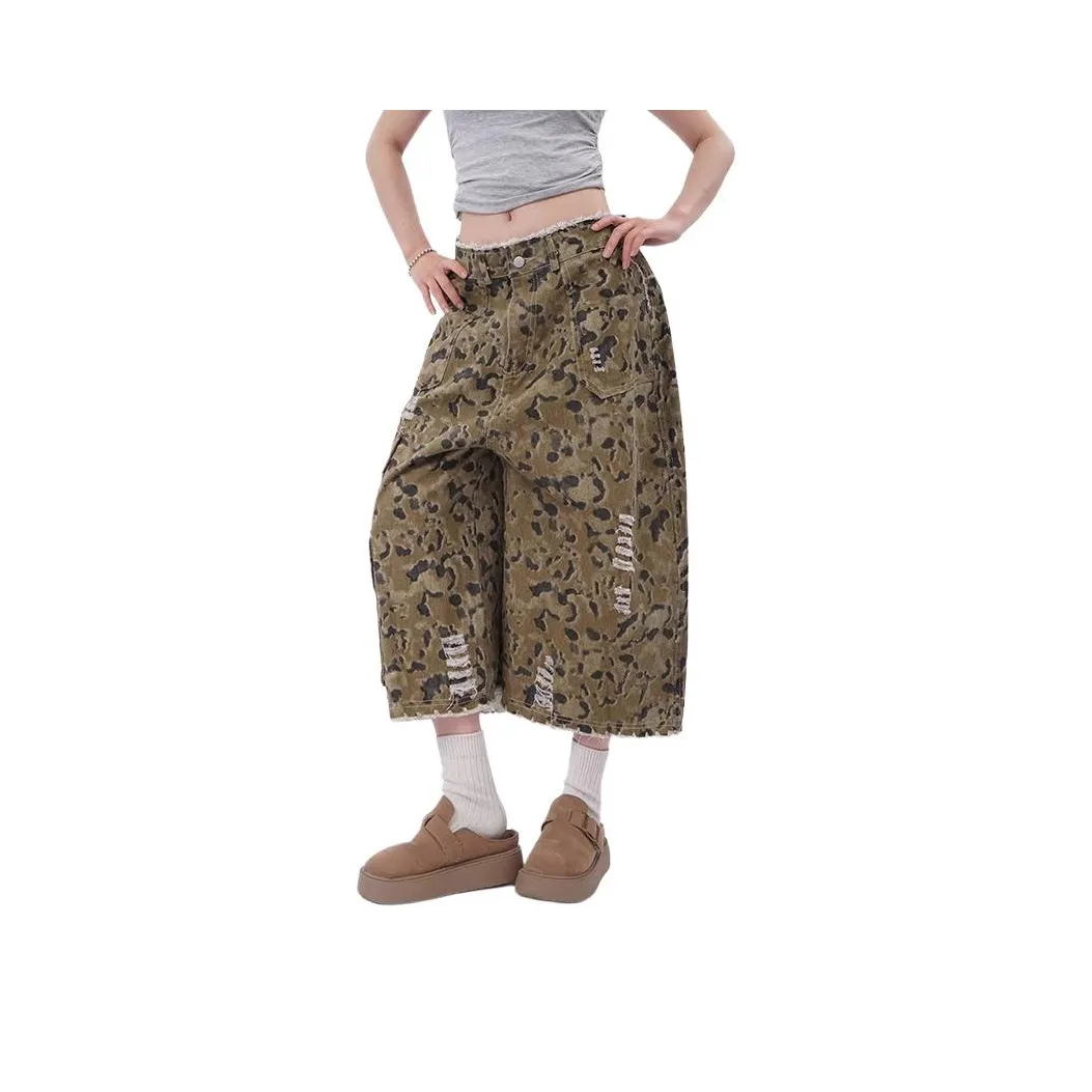 YEARNED Леопардовый принт Женские джинсовые шорты