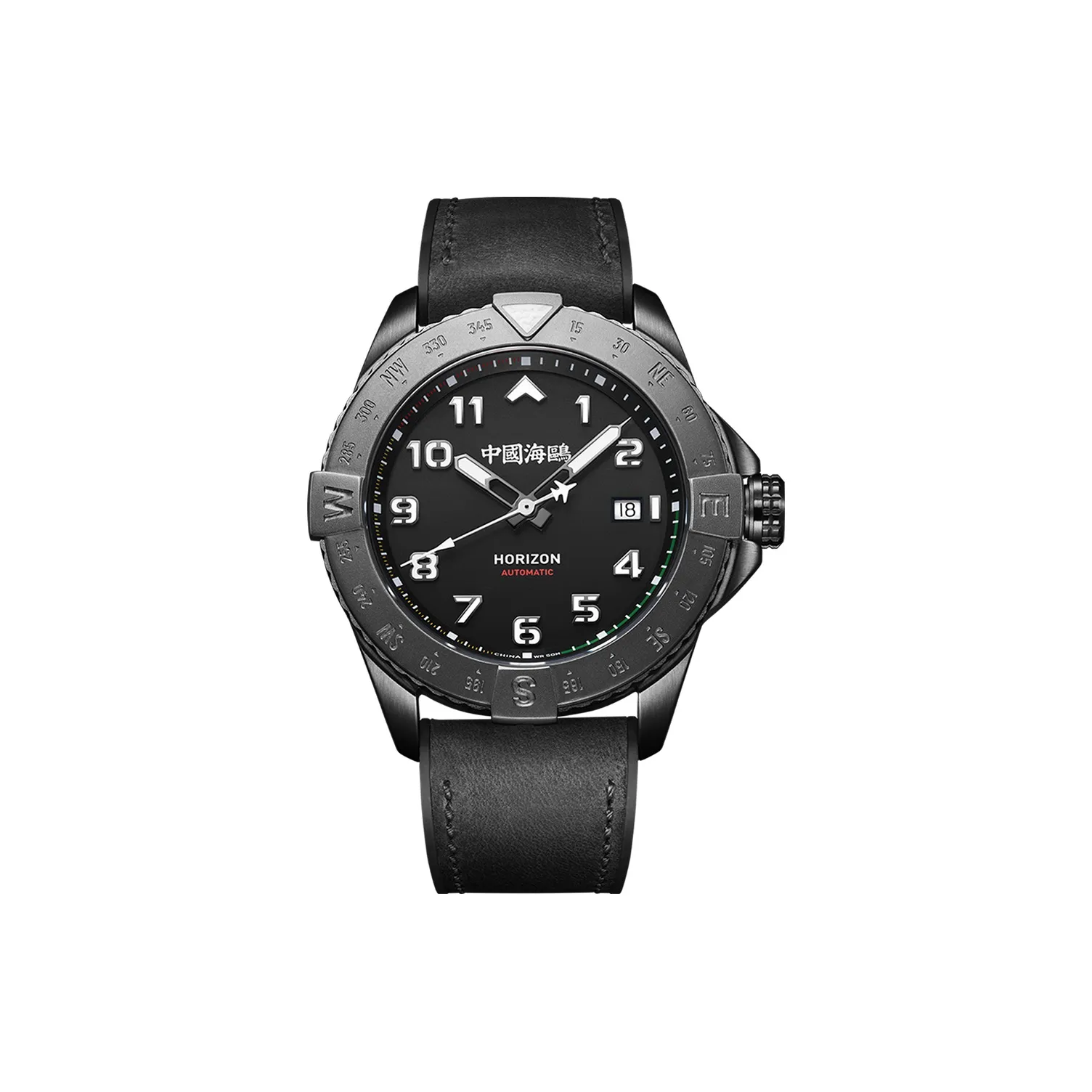 Sea Gull PILOT Skyline Collection Automatic Mechanical Movement Silicone Strap Watch Men's Watches Black Dial