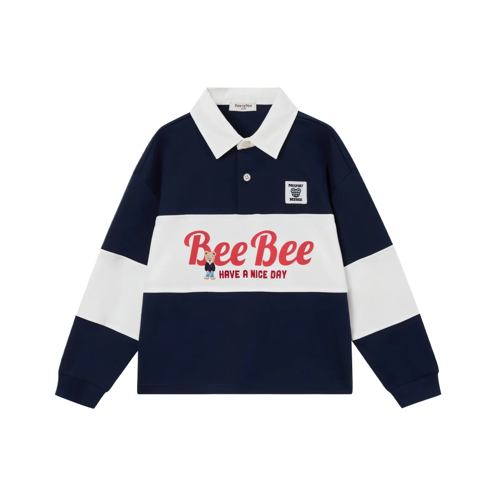 PAW IN PAW Cartoon Bear 5A Антибактериальный Отложной воротник Длинный рукав Т-рубашка Детская