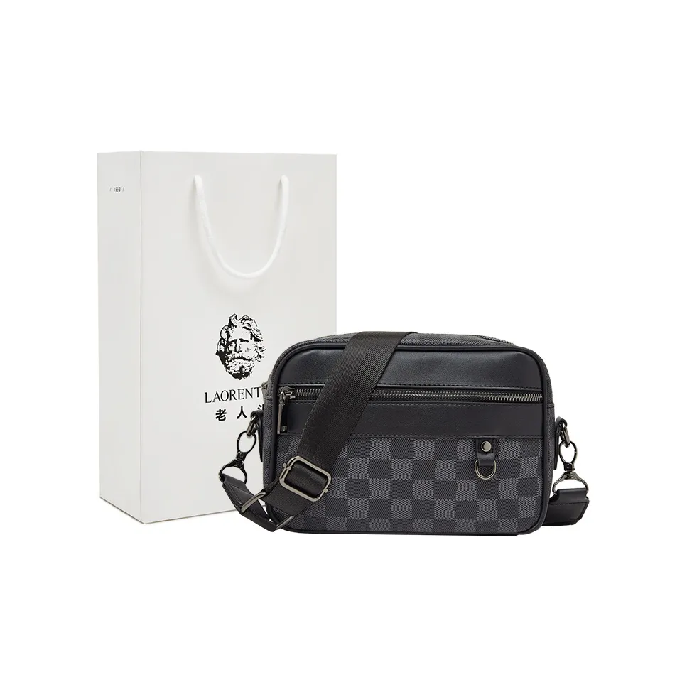 Old Man's Head Synthetic Leather Crossbody Bags Men's Black