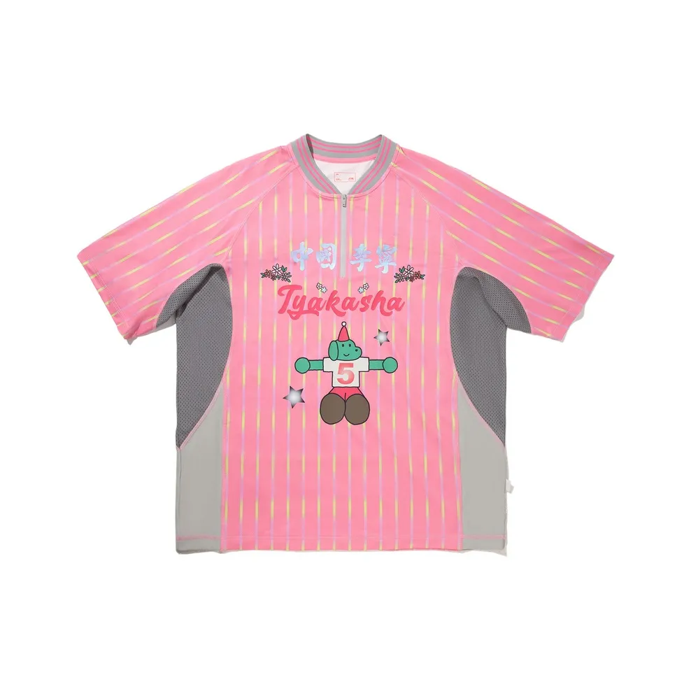 LiNing x TAKASHA,LIANMINGKUAN T Shirt Unisex Pink Purple Stripes All Over Print