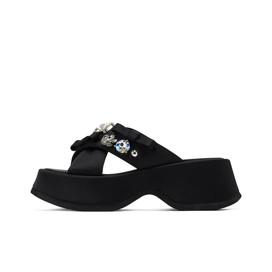 GG CC Противоскользящие Стразы Верхняя одежда Слипоны Женские Черный