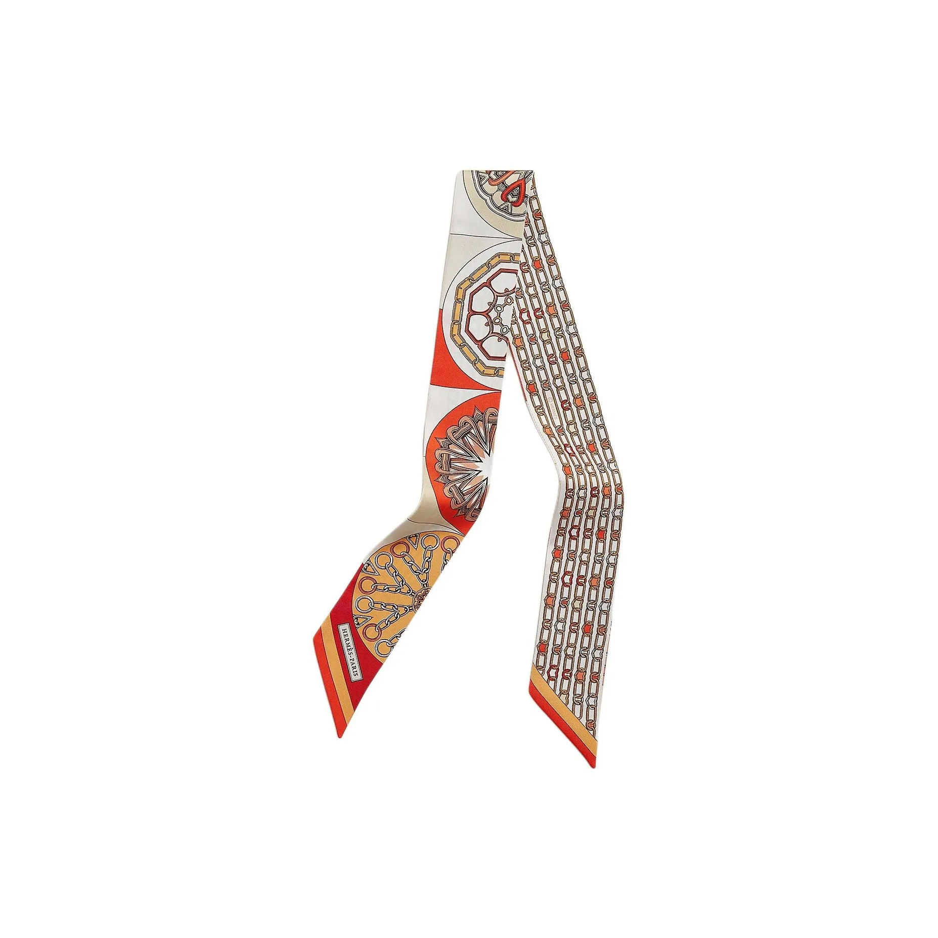 HERMES Mulberry Silk Scarves Women's Orange/White/Vermilion