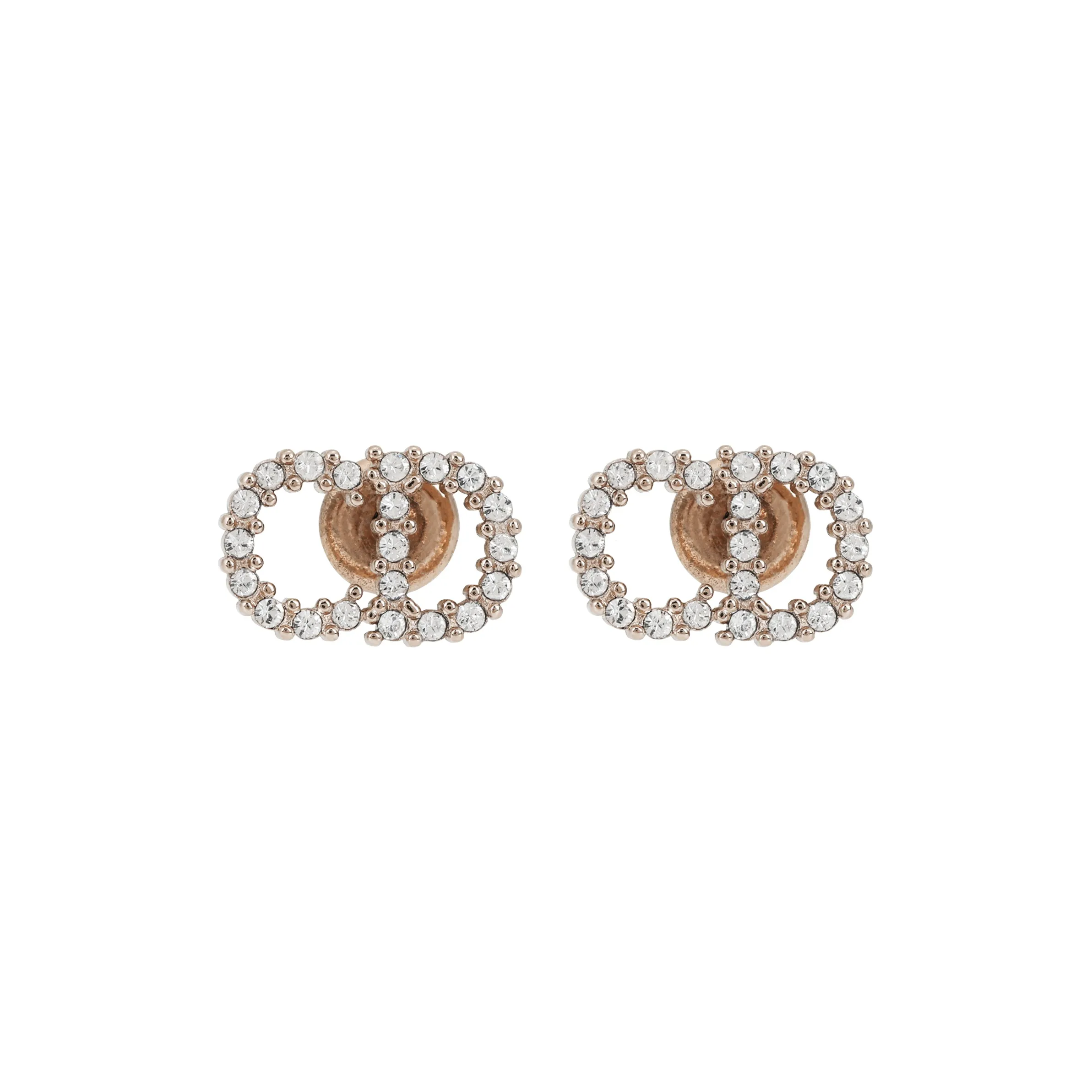DIOR Gold Finish Metal And White Faux Crystal Decoration Stud Earrings Women's Gold