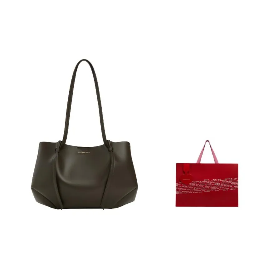 CHARLES&KEITH Polyurethane Bonded Synthetic Leather Combo Bag Shoulder Bag Large Size Women's Dark Moss/Toffee